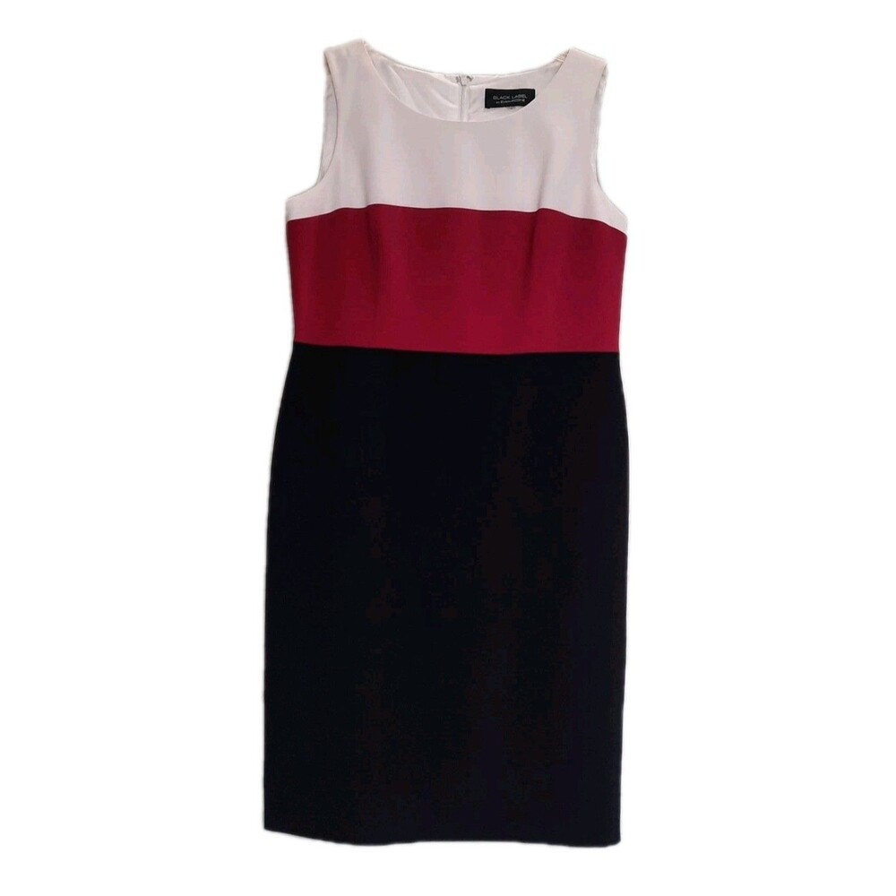Black Label by Evan-Picone Colorblock Sheath Dress White Red Black Career Sz 10